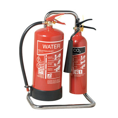 midland fire - double extinguisher stand chrome with extinguishers